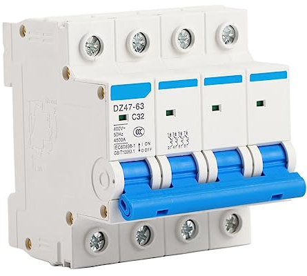 Disjoncteur Différentiel 4P 32A, Tétrapolaire 32A, Disjoncteur Triphasé, Disjoncteur différentiel miniature DZ47-63 4P 32 A 400 V 4Polig
