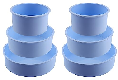 ZEONHEI 6 Pcs Blue Silicone Cake Tins Set, 4 Inch 6 Inch 8 Inch Non-Stick Silicone Cake Moulds, Round Cake Moulds for Baking Cakes, Brownies, Bread