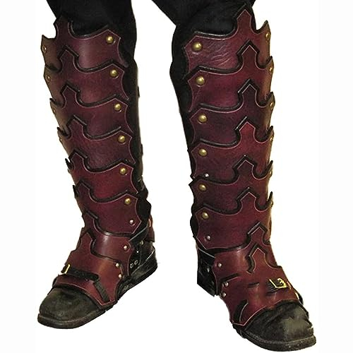 MOUNW Mittelalterliche Beinschutz-Schuhschnalle aus Leder, wasserfester Ritterstiefelüberzug aus PU-Leder, Wikinger-Ritter-Kostümset, Cosplay-Schuhstiefelüberzug für Herren, mittelalterlicher Stil