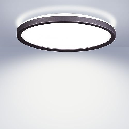 Maxkomfort LED Deckenleuchte mit Backlight Ø29cm Rund - 18W, 4000K Neutralweiß, Ultra Flach (3cm), Deckenlampe für Flur, Büro & Küche - Schwarz
