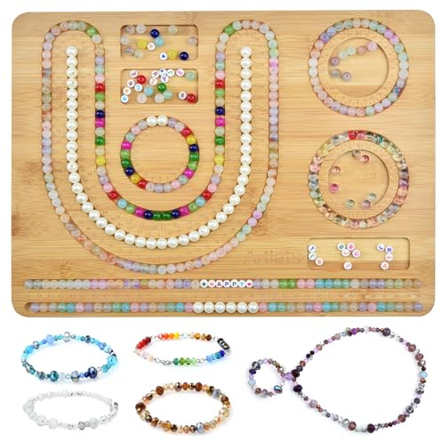 Artlatu Perlenbrett aus Bambus für die Schmuckherstellung, 38 x 28 cm, Perlenbrett für die Schmuckherstellung – Erstellen Sie Ihre einzigartigen Armbänder und Halsketten