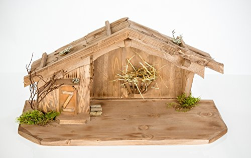 Woidwerk Manufaktur Weihnachtskrippe aus Holz - Braun (W08) Krippe Krippenstall Weihnachten Weihnachtskrippen Tischkrippen Krippenfiguren