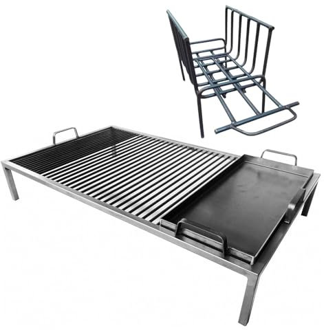 Parrilla Argentina con módulos de hierro extraíbles + Brasero - Parrilla Argentina - BBQ Parrilla Asado - Sor pampa grill (Grill con módulo de plancha de hierro) (32 x 20 pulgadas)