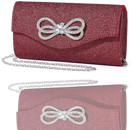 MUDUO Abendtasche für Damen, Diamantschleife, Strass, Clutch, Hochzeit, Abschlussball, formelle Cocktail-Party, Handtasche, S-Weinrot