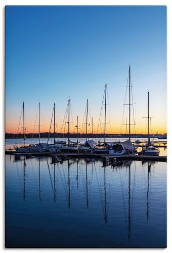 ARTLAND Wanddeko Leinwand Bilder Wandbild Sonnenaufgang Hafen Idyll Fluss Warnow Segelboot Boot Rostock U4ZG