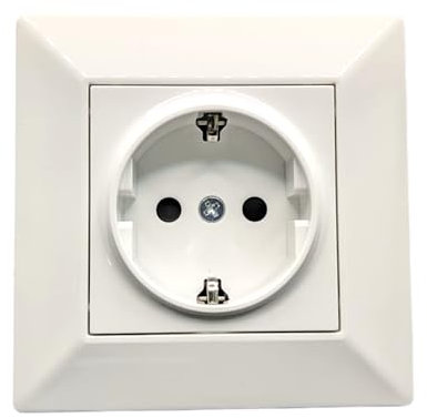 Jandei - Enchufe Schuko 2P+T 16A, Decoración Elegante Pared Interior, Fácil de Instalar, Incluye Marco y Mecanismo, Policarbonato Color Blanco