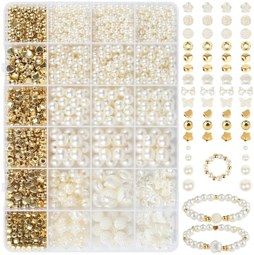 RUBY Perlen Weiß Perlen für Armbänder, Armbänder Selber Machen Erwachsene für DIY Beads for Jewellery Making Schaffung, Benutzt für Weihnachten, Partys, Feiertage (24)
