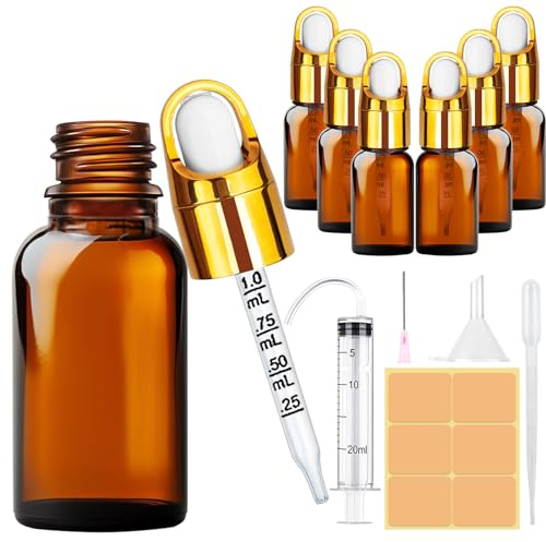 Amentalove 6 Stück Pipettenflasche 10ml, Braunglas Pipettenflasche, Tropfflasche, Apothekerflasche Braunglas mit Trichter und Spritze, Braunglasflasche für Ätherische Öl Parfümöle Aromatherapie