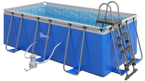 Outsunny Steel Frame Swimming Pool with Filter Pump and Ladder with Removable Steps, Above Ground Swimming Pool, Rectangle Paddling Pool, 400 x 207 x 122 cm, Blue