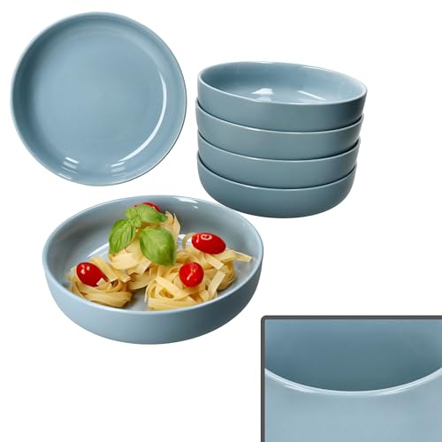 Ritzenhoff & Breker Jasper Lot de 6 assiettes creuses bleu gris I 610 ml Ø 19,3 cm I Assiettes creuses pour 6 personnes I Assiettes creuses pour salade, soupe, pâtes, etc. pour le petit déjeuner, le