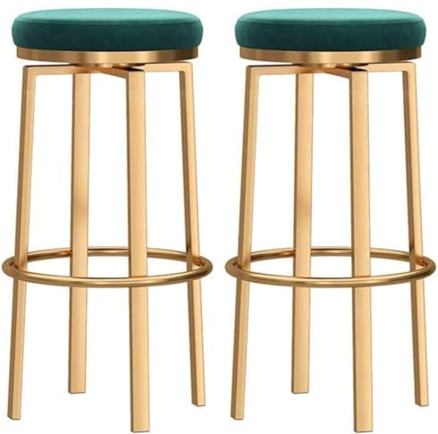 Barstuhl Tresenhocker 2 Stück Drehbare Runde Barhocker, Samtgepolsterter Sitz, Hochstühle Mit Goldener Fußstütze Und Gummimatten Für Die Küche Bistrohocker Designer Hocker ( Color : Grün , Size : 65cm