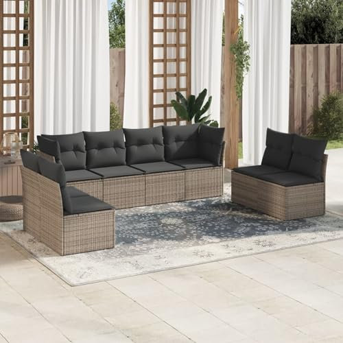 Juroupi 8-TLG. Garten-Sofagarnitur mit Kissen Lounge Sofa Outdoor GartenmöBel Set Lounge Set Outdoor Sitzgarnitur Garten Lounge Grau Poly Rattan - 3249289