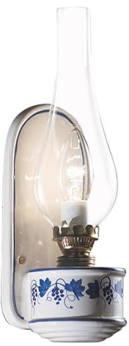 Licht-Erlebnisse Wandlampe Glas Keramik Metall 33 cm hoch Weiß Blau Handbemalt E14 Vintage Öllampen Design Wandleuchte Flur Badezimmer Beleuchtung Treppe
