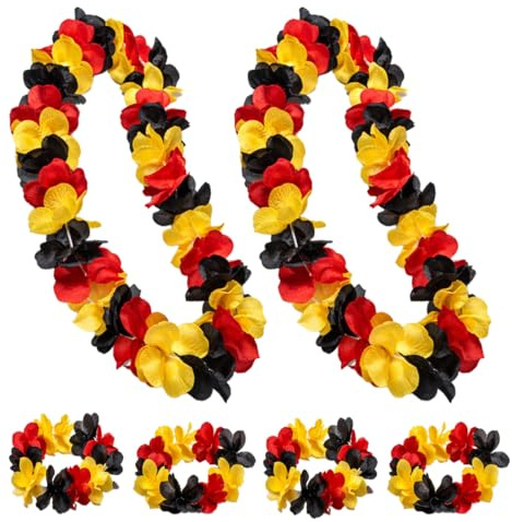Murago - Aloha Fan Set 6 Teilig Deutschland - Hawaiikette Armband Armbänder EM Kette Blumenkette deutsche Flagge Fahne Fanartikel Armreifen Party Deko Accessoires