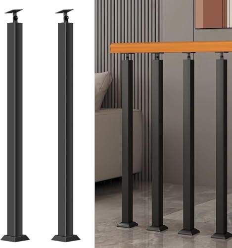 Carré Poteau de Garde-corps D’escalier,Poteau de Balustrade Décoratif,Broches de Rampe En Métal Réglables à 270° avec Base de Support Plat,Poteau de Rampe E(Size:2.46ft/75cm,Color:2 Pack Front Mount)