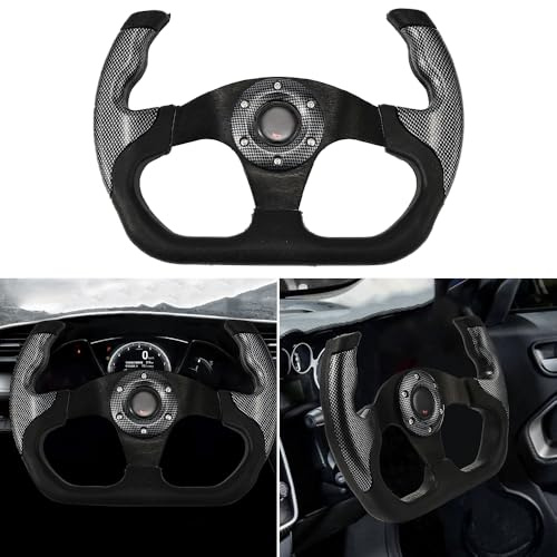 JSCARLIFE Universal Racing Steering Wheel, 12.8”/325mm Aluminum Deep Dish Drifting Steering Wheel with Horn Button for Most Passenger Cars (Black)