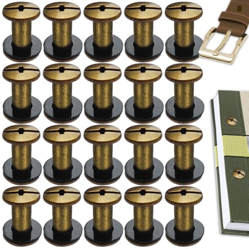 SHSMPXOY 20 Kits Vis Chicago Screws,M5*10mm Vis de Livre,Rivet a Visser de remplacement en métal pour sacs, livres, colliers, sacs à dos, laisses de chien, laisses (Bronze)