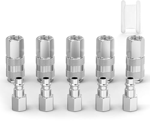 ERGAOBOY 5 Set Euro 1/4 BSP Female Thread Air Coupler and Plug Kit | Push-to-connect sleeve, internal spring check valve, leakproof quick snapping, for pneumatic tube networks