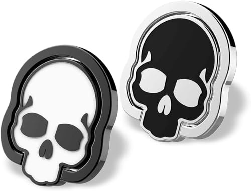 XiXiYang 2 Pcs Skull Cell Phone Ring Stand Holder Grip, Metal Finger Stand 360° Adjustable Finger Ring Holder Desktop with Knob Loop, Suitable for Magnetic Car Mount Kickstand for Cell Phone