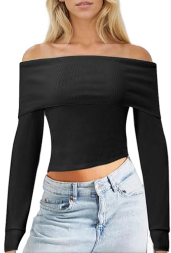 EMOTTOS Women's Knitted Crop Tops, Ladies Y2K Plain Tops Slim Fit One Shoulder/Turtleneck Side Button Pullover T-Shirts, Fashion Going Out Club Party Knitwear Sweater, Black/White/Beige, S-XL