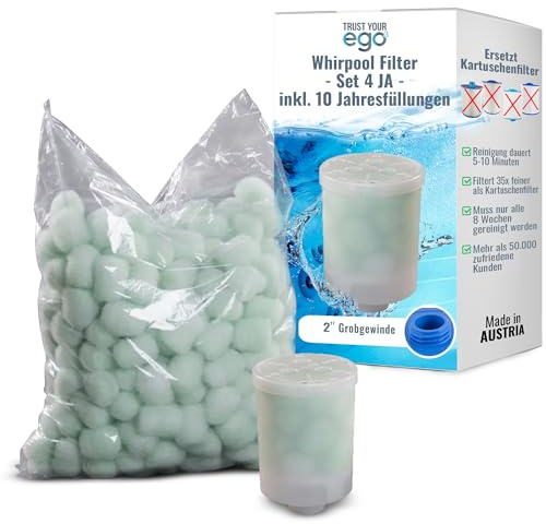 EGO3 Whirlpool - Juego de 4 filtros para Jacuzzi y Delphi (bolas de filtro especiales FIBALON con rosca gruesa de 2 pulgadas, sustituye a los cartuchos de filtro para jacuzzi y delphi (bolas de filtro