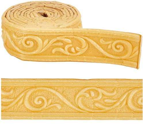 CRASPIRE Moldura de Corona de 7.38 pie X 1.97 pulgadas Despegable Y Adherible Borde de Espuma Flexible Borde de Papel Tapiz Autoadhesivo de Color Dorado Borde de Pared Decorativo Adhesivo 3D Borde