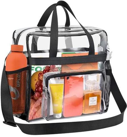 NLONLL Sac Fourre-Tout Transparent Sac en PVC Transparent Sac Transparent Approuvé par Le Stade Sac à Bandoulière Transparent Portable Clear Bag pour Les Sports, Sportifs (31 x 30 x 15 cm)