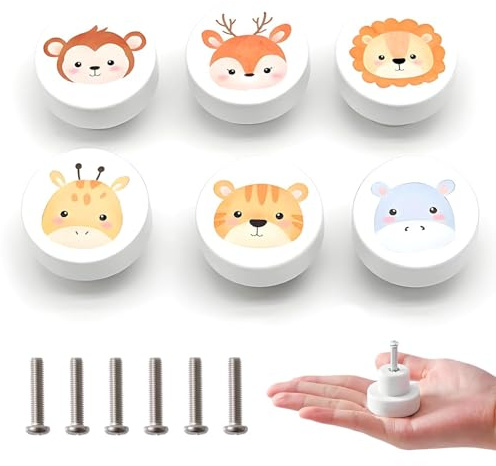 Xiciki 6 PCS Drawer Knobs with Screws, 35mm Small Wood Knobs, Bear Wooden Handles, Round Furniture Pull Handle for Kitchen Bedroom Furniture