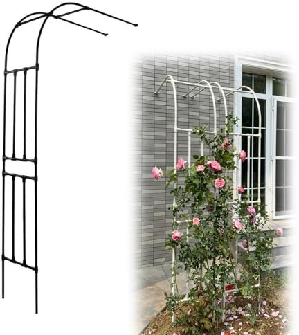 Garten-Rankgitter aus Metall, für Kletterpflanzen, für den Außenbereich, langlebig, beschichtetes Design, Halbbogen, Rosenlaube, Tunnel, Metall, Gehweg, Blumenrahmen, Schwarz, 240 x 240 x 40 cm
