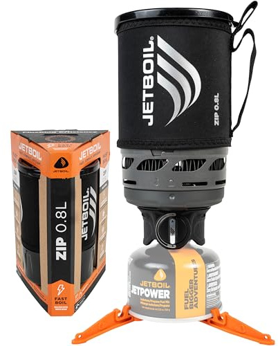 Jetboil Zip – Réchaud portable à ébullition rapide de 0,8 l avec bouton d'allumage facile à tourner pour la randonnée et le camping, nouveau pour 2025, brûleur au propane/isobutane avec tasse de