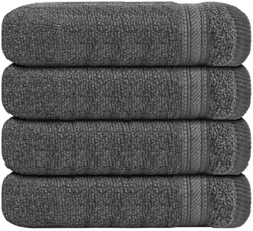 WovenWonder Luxury Flannel Face Cloth Set Egyptian Cotton Super Soft Fingertip Towels 500 GSM Hotel Quality Soft Feel Washcloths (30 x 30 CM) (Charcoal Grey, 4 Pack)