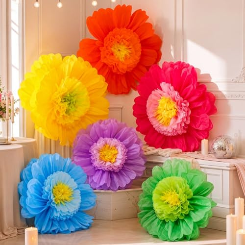Giegxin 6 Pcs Large Colorful Tissue Paper Flowers Mexican Fiesta Wall Decorations Giant Crepe Paper Flowers for Wedding Birthday Bridal Shower Backdrop Party Decor (31.5,24,Colorful)