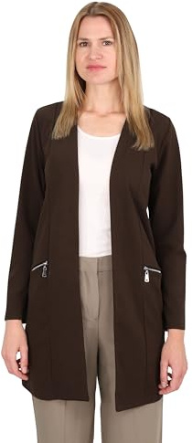 Malito – Långärmad ledig kavaj för kvinnor – öppen elegant stretchkavaj – mjuk och figurspelande – business longblazer 6041, Mörkbrun, XXL