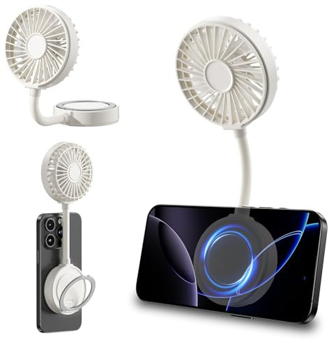 Hoerrye Mini ventilatore portatile portatile, batteria ricaricabile, compatibile con MagSafe, 3 regolazioni di velocità con supporto ad anello USB piccolo ventilatore da scrivania per iPhone 16/15/14