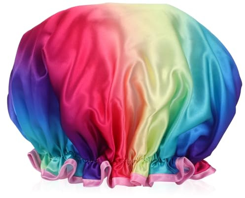 DEARMAMY Cuffia da Doccia Elastica in Doppio Strato di Satin e Peva e Adatta a Diverse Misure Riutilizzabile per Donna e Uomo, la Doccia e Viaggio