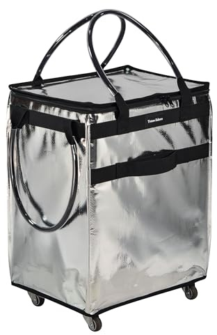 Reusable Grocery Bag On Wheels Large Capacity Shopping Trolley Foldable Rolling Tote Bag with Heavy Duty Handle for Travel (Silver, Large)