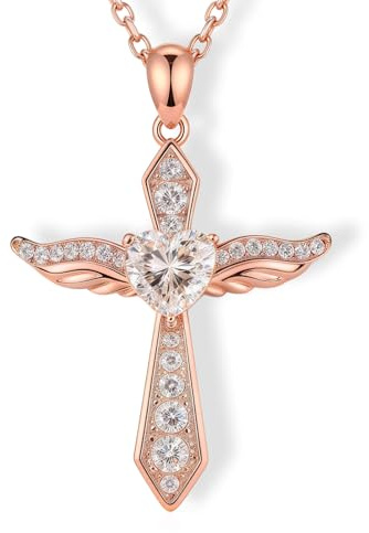 Lovans 925 Sterling Silver Cross Necklace for Women,14K Rose Gold Plated Dainty Angel Wings Cross Pendant Necklaces with 18+2 Chain