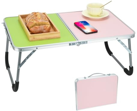 BSDLZCH Fällbart laptopbord, fällbart matbord, multifunktionellt fällbart laptopbord för säng, lätt vikbar säng soffa golv, utomhus trädgård picknick camping (rosa-grön)