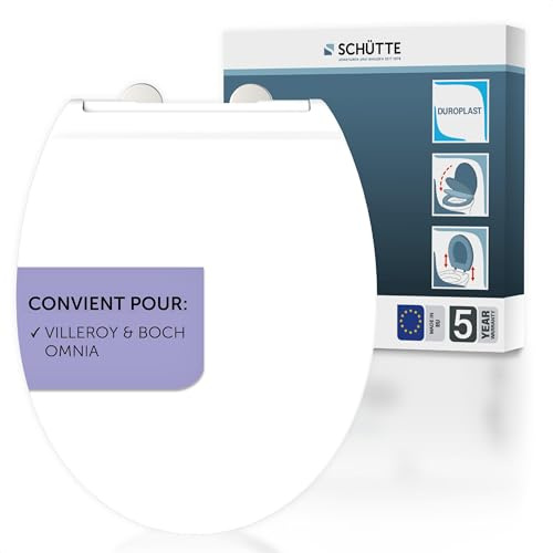 SCHÜTTE Abattant WC compatible avec Villeroy & Boch OMNIA, avec système d'abaissement automatique, fabriqué en UE, couvercle de toilette amovible en Duroplast incassable, couvercle de toilette et