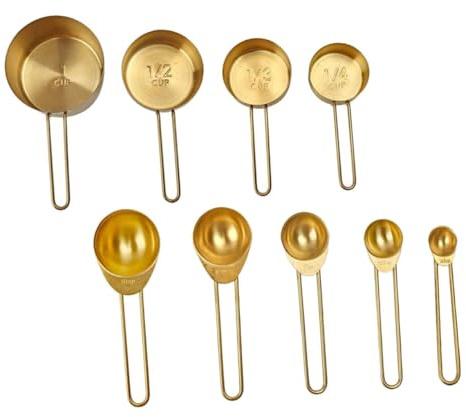 DIYEAH Juego de Cucharas y Tazas Medidoras de Acero Inoxidable 9 Piezas Grabada Permanente Utensilios para Hornear y Cocina Doméstica Tamaño Variado para Medición Precisa