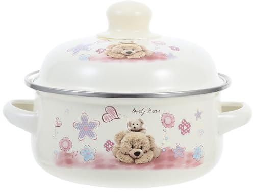 ANDRESLAD Marmite en Émail Vintage 16 CM Couvercle Marmite à Soupe Ragoût Casserole Épaisse Résistante à la Corrosion Ustensile Cuisine pour Cuisson au Gril et Usage Domestique