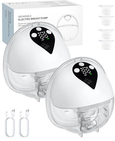 eSynic 2PACK Hand Free Wearable Breast Pump BPA Free with 27/24/21mm Flange | Quite 4 Modes&12 Levels, Memory Function, Rechargeable Electrical, Leak-Proof LED Display, Lightweight for Travel Office