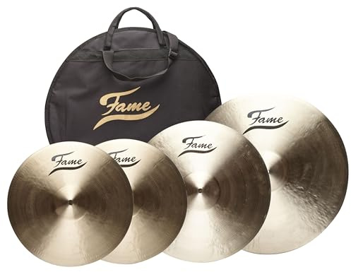 Fame Masters B20 Cymbal Set, Handgehämmert, 3-teiliges Becken Set, B20 Bronze, Medium Stärke, Natural Finish, inkl. Tasche, Professionelle Qualität, Rock/Pop, Fusion