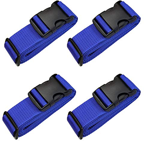 [4 Pack] Koffergurt - Verstellbare Kofferband - Gepäckgurt 5 * 180 cm - Zum sicheren Versließen der Koffers auf Reisen - Inklusive 3 Jahren Geld-zurück-Garantie (4 Pack Blue)
