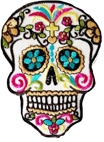 Bügel-Skull-Totenkopf-Mexican-Mexico-Aufnäher-Patches-Applikation-Stickerei-groß für Jeans-Jacke-n Kleidung Aufbügler zum aufbügeln  26 x 18 cm “