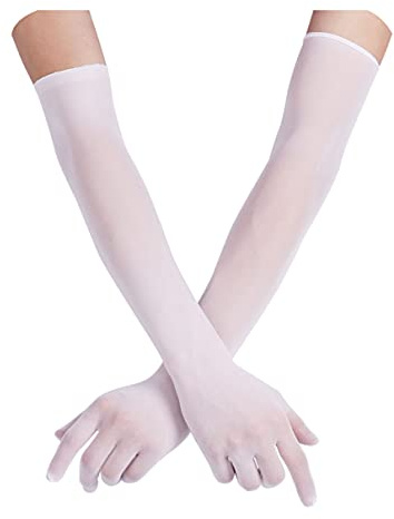 inhzoy Unisexe Gant à Doigts Long Gant Collant Transparent Mitaines Plaisir Manchon Bras Manchette pour Danse Bal Mariage Soirée Clubwear Blanc Taille unique