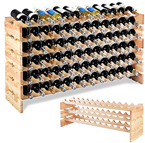 RELAX4LIFE Weinregal Kiefer, Weinschrank für 72 Weinflaschen, 6 Höhe Stapelbar, Weinständer für Küche & Wohnzimmer & Kneipe & Bar, ideale Weinfalschenregal für Weinliebhaber und Sammler, Natur