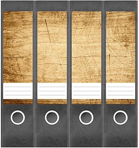 Etiketten für Ordner | Alte Holz Tischplatte | 4 breite Aufkleber für Ordnerrücken | Selbstklebende Design Ordneretiketten Rückenschilder