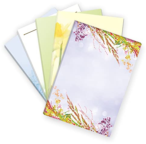 Briefpapier Gräser Blumen Frühling Sommer | 50 Blatt - 5 Motive | Premium Motivpapier A4 | edles florales Design Papier | beidseitig bedruckt zum Basteln | Bastelpapier Set | 90 g/m²