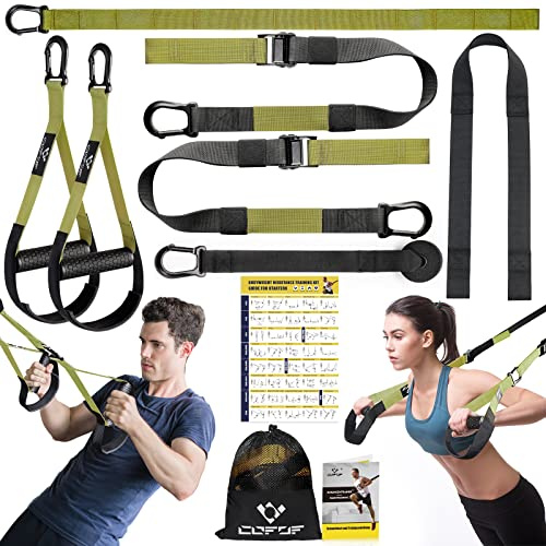 Schlingentrainer, Sling trainer für ein Ganzkörpertraining, Schlingentrainer für zuhause mit Großem Griff Türankerbefestigung Tragtasche, Übungsanleitung for Homegym